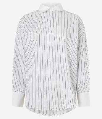 Camisa Oversized em Tricoline com Listras de Fio Tinto