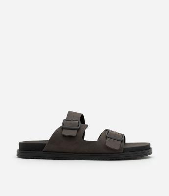 Sandália Slide em Material Sintético com Textura de Camurça