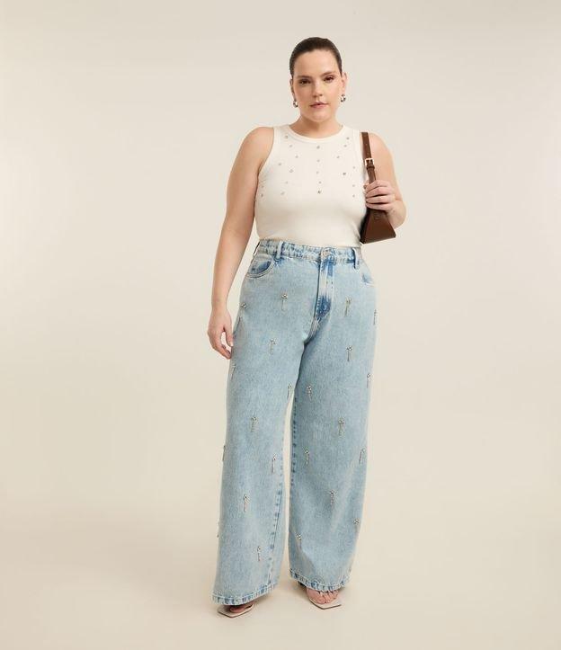 Calça Wide Leg em Jeans com Aplicação de Strass Curve & Plus Size - 2