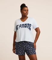 Pijama Curto em Viscolycra com Estampa Mi Amore e Short de Margaridas Curve & Plus Size - 1