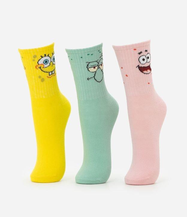 Kit 03 Meias Cano Médio em Algodão com Estampa Personagens Bob Esponja - 1