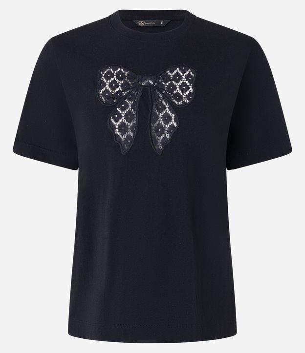 Blusa em Algodão com Laço Vazado e Flores de Renda - 1