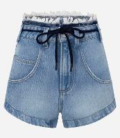 Short Cintura Alta Jeans com Cós Desfeito e Cinto Cadarço - 1
