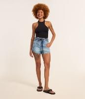 Short Cintura Alta Jeans com Cós Desfeito e Cinto Cadarço - 3