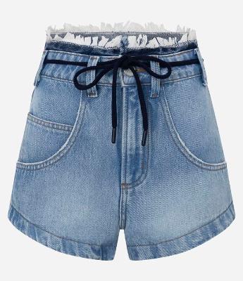 Short Cintura Alta Jeans com Cós Desfeito e Cinto Cadarço
