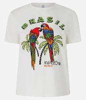 Camiseta T-Shirt em Algodão com Estampa de Araras e Lettering Brasil Amazônia - 1