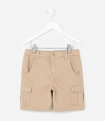 Bermuda Infantil em Sarja Liso com Bolsinhos Cargo - Tam 5 a 14 Anos