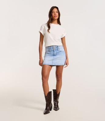 Saia Mini em Jeans com Cós Duplo