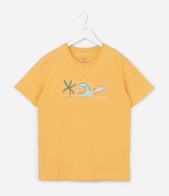 Camiseta Infantil com Estampa Praia - Tam 5 a 14 Anos