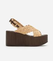 Sandália Plataforma com Tira Larga X em Efeito Ráfia - 1