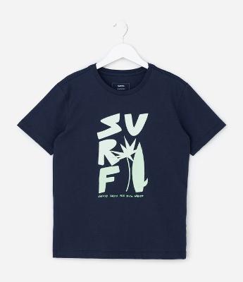 Camiseta Infantil com Estampa Surf - Tam 5 a 14 Anos