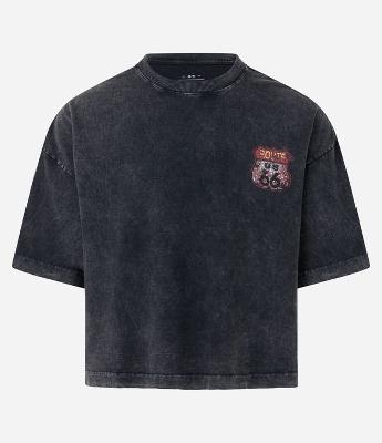 Camiseta Oversized em Algodão com Estampa de Placas Marmorizada