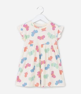 Vestido Infantil com Estampa de Borboletas - Tam 1 a 6 Anos