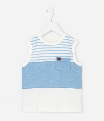 Regata Infantil com Bolsinho e Estampa Listras - Tam 1 a 6 Anos