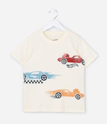 Camiseta Infantil com Estampa Carros Hot Wheels - Tam 3 a 8 Anos