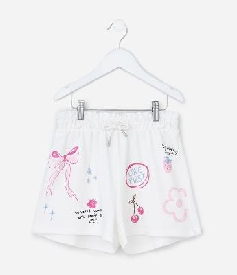 Short Regular Infantil com Estampa de Ícones Sweet Doodles - Tam 5 a 14 Anos