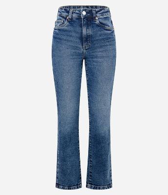 Calça Reta Cintura Alta em Jeans Elastizado