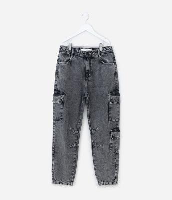 Calça Slouchy Infantil em Jeans com Bolso Cargo - Tam 5 a 14 Anos
