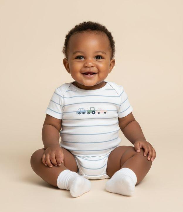 Body Infantil com Estampa Listrada e Carrinhos - Tam RN a 18 Meses - 2