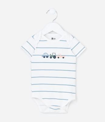Body Infantil com Estampa Listrada e Carrinhos - Tam RN a 18 Meses