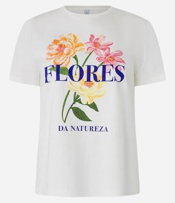 Camiseta T-Shirt em Algodão com Estampa Floral e Lettering Flores da Natureza