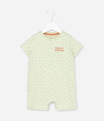 Macacão Curto Infantil Estampado com Bordado  - Tam 0 a 18 meses