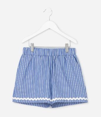 Short Infantil em Tricoline com Estampa de Listras Fio Tinto - Tam 5 a 14 Anos