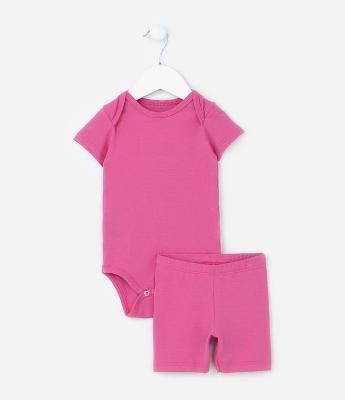Conjunto Infantil Body e Bermuda Ciclista em Cotton - Tam 0 a 18 Meses
