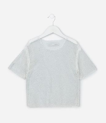 Blusa Cropped Infantil com Tela Brilhosa - Tam 5 a 14 Anos