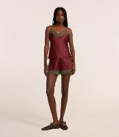 Short Curto Evasê em Cetim Com Renda Contrastante na Barra - 2