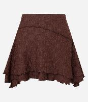 Saia Curta Evasê com Texturas e Sobreposições com Barra Assimétrica - 1