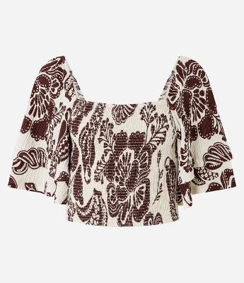 Blusa Cropped com Textura e Estampa Flora Bicolor