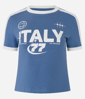 Camiseta New T-shirt com Viés Contrastante e Estampa Italy