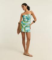 Blusa Lenço Tomara que Caia em Cetim com Estampa Abstrata - 1