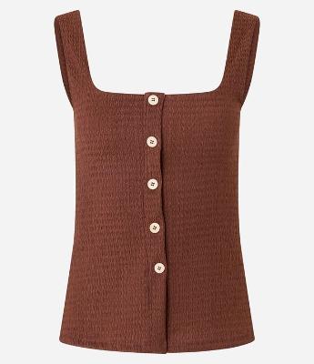 Blusa Texturizada com Decote Quadrado e Botões