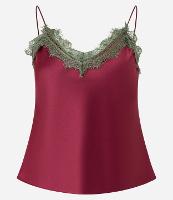 Blusa em Cetim com Alça Fina e Renda Contrastante no Decote - 1