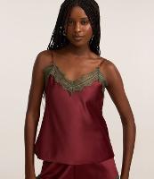 Blusa em Cetim com Alça Fina e Renda Contrastante no Decote - 2