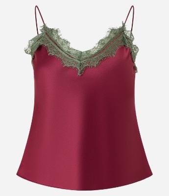 Blusa em Cetim com Alça Fina e Renda Contrastante no Decote