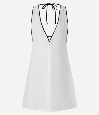 Saída de Praia Vestido em Viscolinho com Vieses Contrastantes