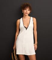 Saída de Praia Vestido em Viscolinho com Vieses Contrastantes - 2