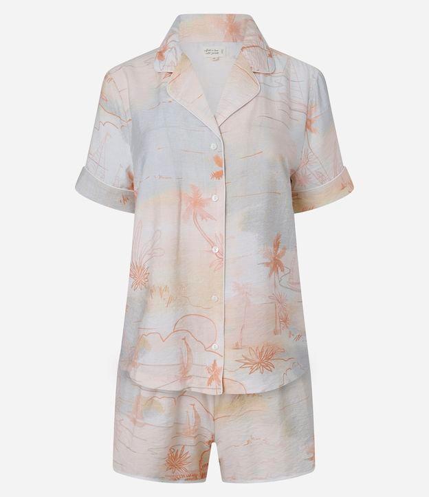 Pijama Short Doll Americano em Chalis com Estampa Tropical - 1