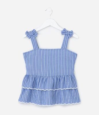 Blusa Infantil em Tricoline com Estampa Fio Tinto - Tam 5 a 14 Anos
