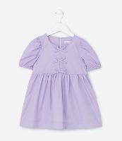 Vestido Infantil em Tricoline com Mangas Bufantes e Lacinhos - Tam 1 a 6 Anos - 1
