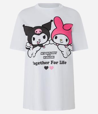 Camiseta T-Shirt em Algodão com Estampa e Lettering My Melody e Kuromi