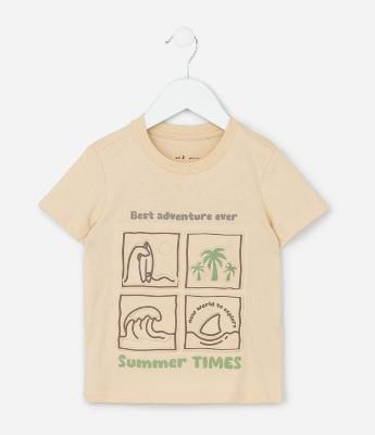 Camiseta Infantil com Estampa Praia em Relevo - Tam 1 a 6 Anos