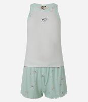 Pijama Short Doll em Ribana com Bordado Lua e Short Estampado de Estrelas - 1