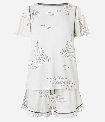 Pijama Short Doll em Viscose com Estampa de Barcos