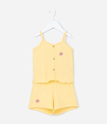 Conjunto Infantil em Ribana com Bordado de Morango - Tam 1 a 6 Anos