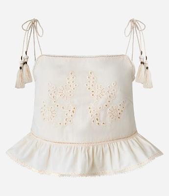 Blusa Curta com Babado e Bordado