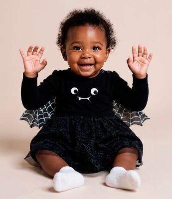 Vestido Body Infantil com Estampa Morceguinha e Asas - Tam 0 a 18 meses